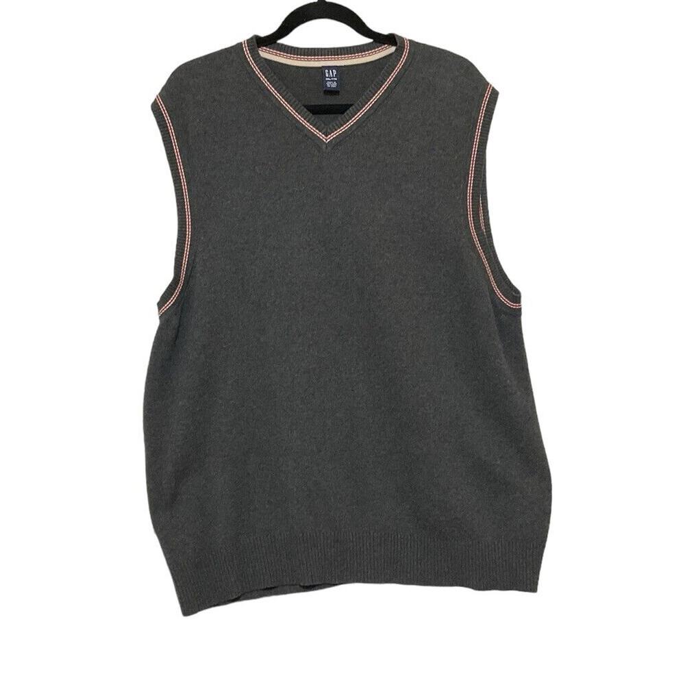 Vintage Gap Mens Gray Pullover V- Neck Sweater Vest Size 2XL Striped  Trim